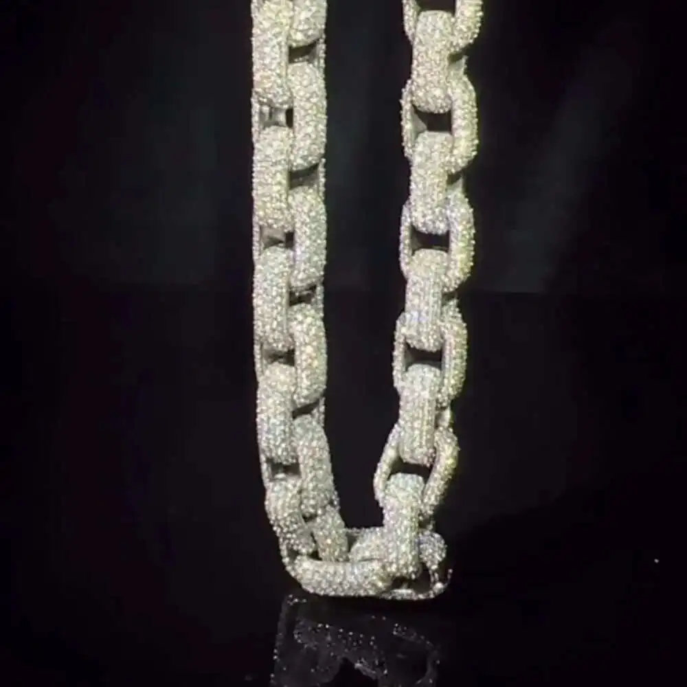 

2024 New Design Customized 925 Silver o Link Chain Hip Hop Vvs Moissanite Diamond Iced Cuban Link Chains