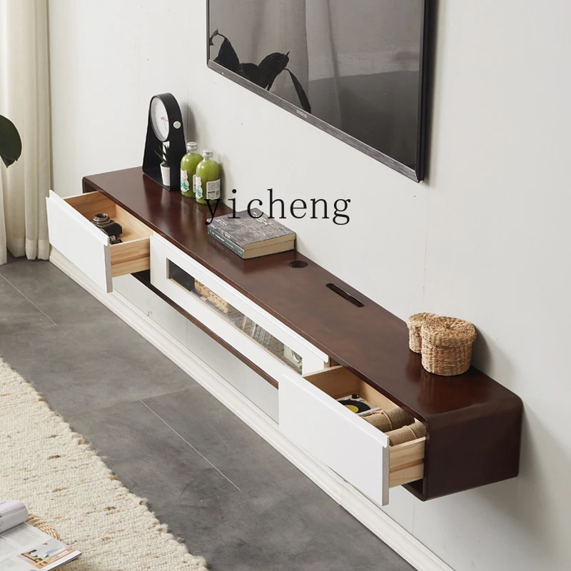 DSA solid wood wall-mounted TV cabinet suspended simple modern bedroom hanging wall