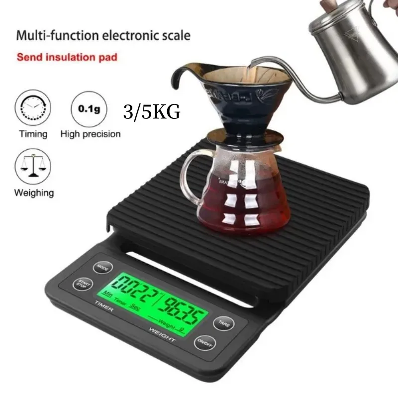 

High Precision LCD 3/5kg-0.1g Coffee Scale with Timer Multi-functional Kitchen Scales Electronic Digital Food Scales 1PC