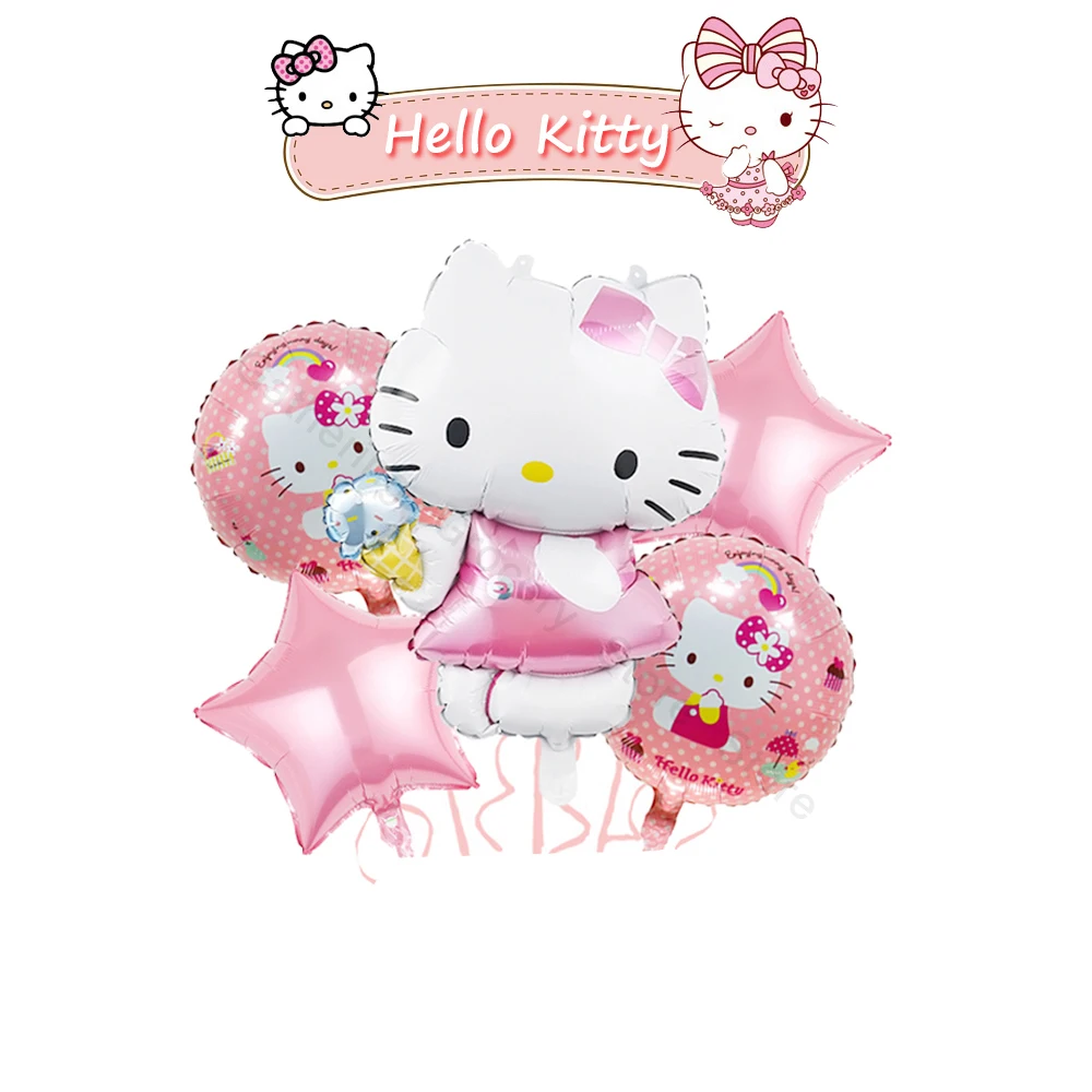 5 Stuks Hello Kitty-Vormige Folie Ballon Kinderfeestartikelen 18in Ronde Ster Helium Globos Meisje Gunst Speelgoed Cadeau Feestartikelen Vakantie