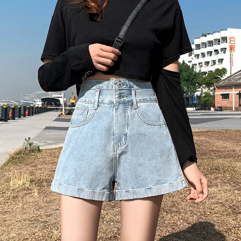 

2025 Summer Blue Denim Shorts for Women Korean Fashion High Waisted Shorts Female All-Match Casual Loose Short Jeans Woman NZ030