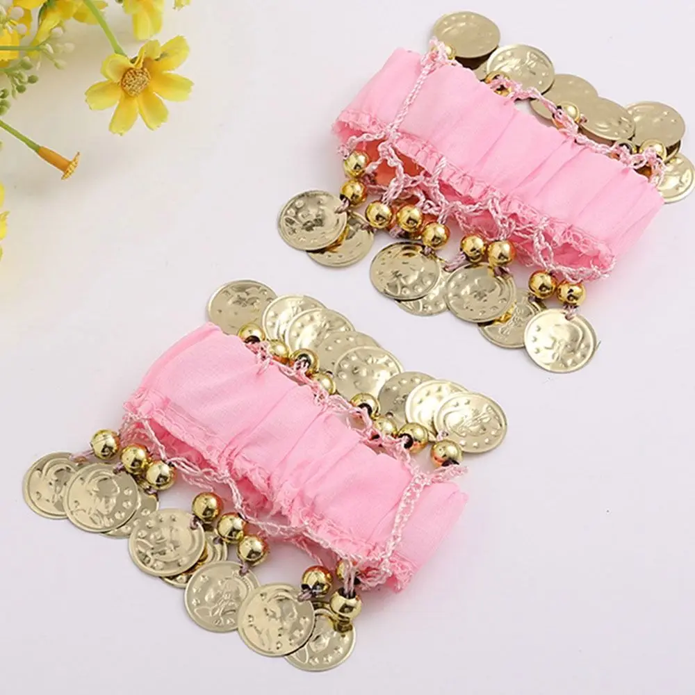 Pulsera de gasa para danza del vientre para mujer, brazalete de mano con moneda de oro de alta calidad, joyería con sonajero, accesorios de rendimiento