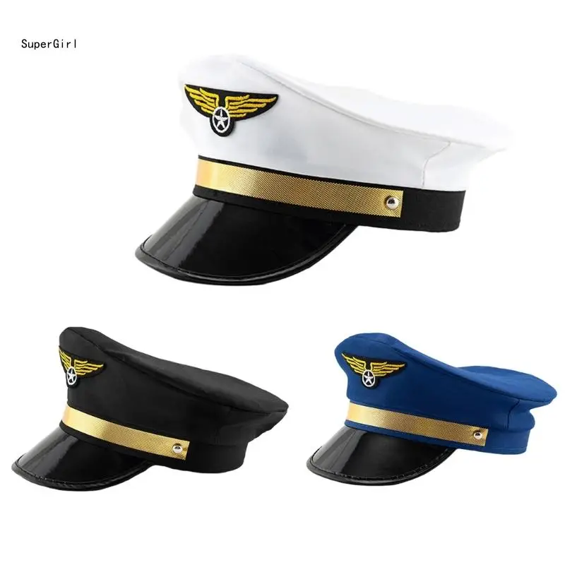 Women Cosplay Hat Party Headwear Flight Hat Flat Top Hat Dress Up Headwear J78E