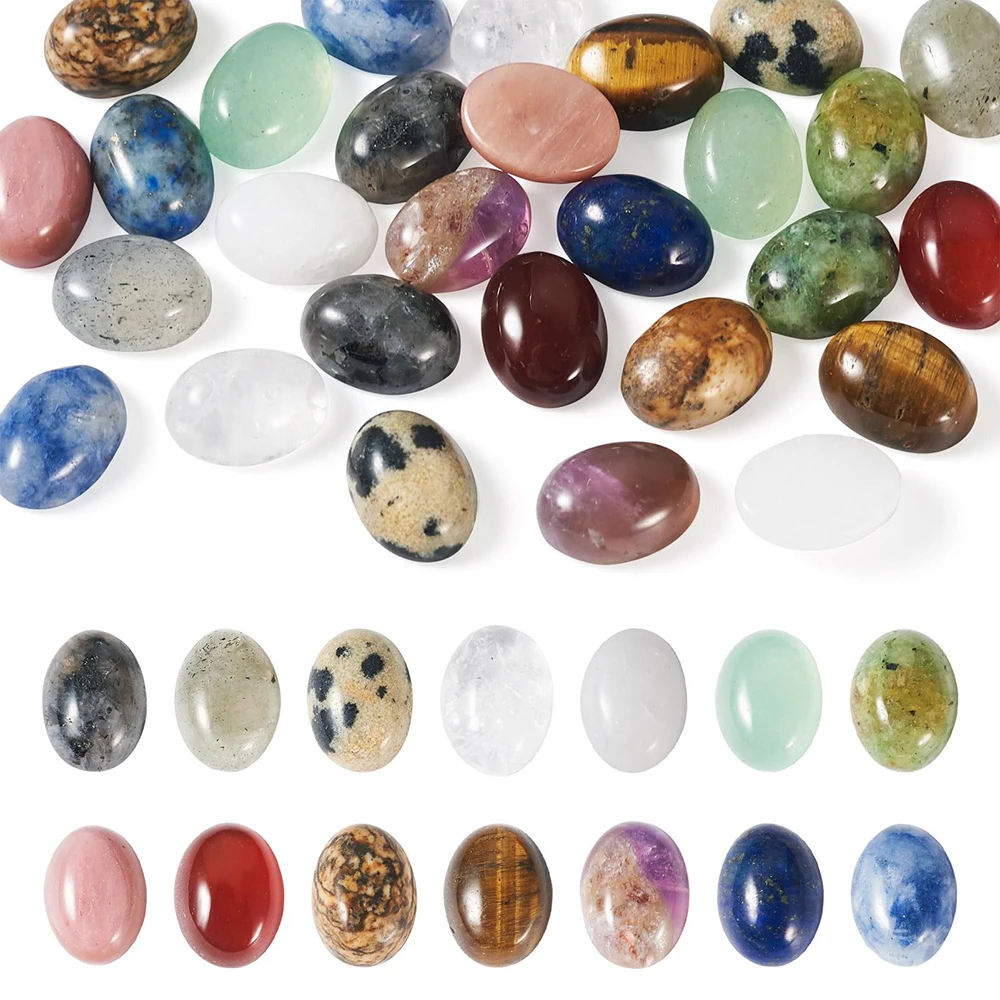 5pcs/Lot Oval Shape Cabochon Natural Crystals Stone Amethyst Quartz Flat Back Cameo Spacers For DIY Pendant Necklace Accessories