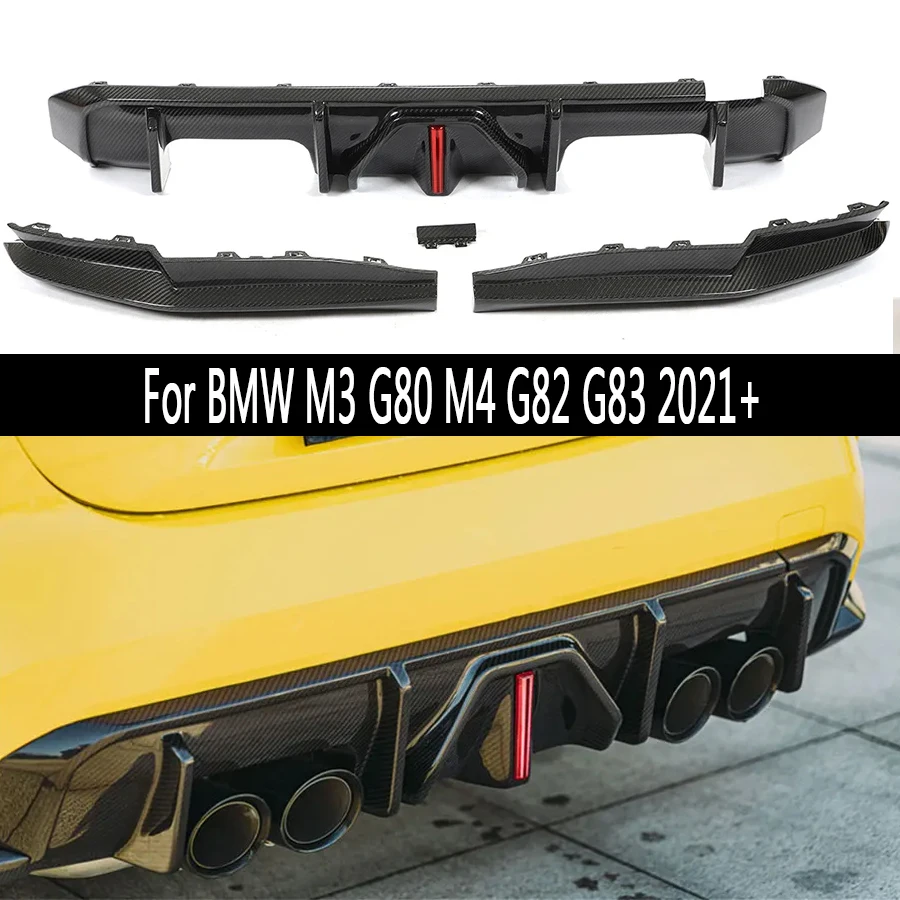 

For BMW M3 G80 M4 G82 G83 Carbon Fiber Diffuser Car Rear Bumper Diffuser Splitters With lights Spoiler Back lip Upgrade body kit