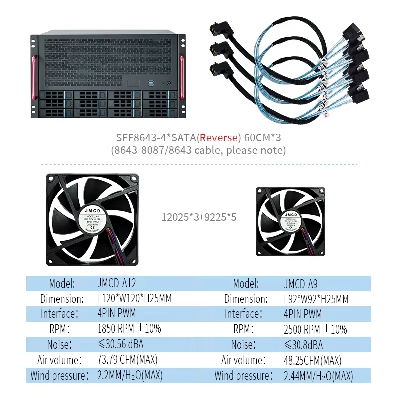 JMCD 12S4 Hoogwaardige gaming-pc-behuizingen 12-bay NAS-chassis, ATX-moederbord, ATX-voeding, voor ondernemers AIO-servers