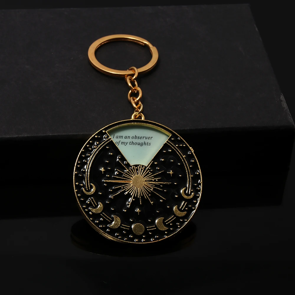 Bold Affirmations Spinner Interactive Keychain Moon Star Tarot Rotatable Metal Keyring for Men Woman Bag Car Jewelry Accessories