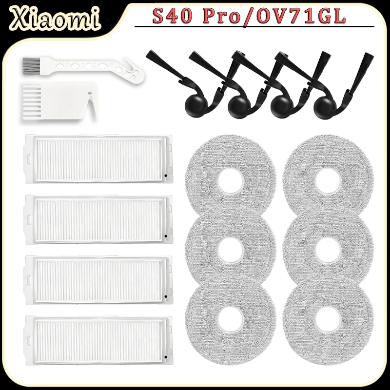 Kit de acessórios para aspirador de pó robô Xiaomi S40 Pro/OV71GL, filtro HEPA, pano de limpeza, escova lateral, peças de reposição