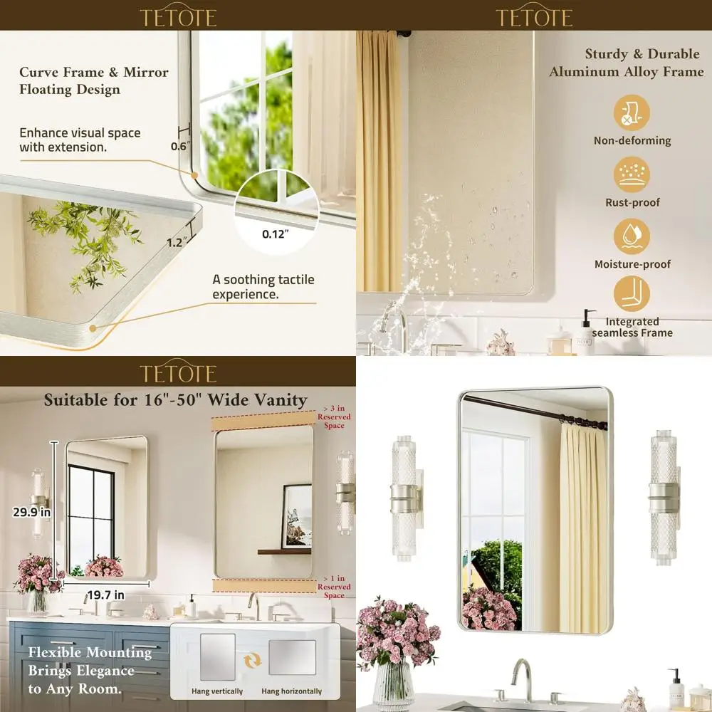 مرآة حائط على طراز المزرعة الحديثة مقاس 20 × 30 مع إطار من النيكل المصقول وزجاج مقسى للتعليق الرأسي أو الأفقي