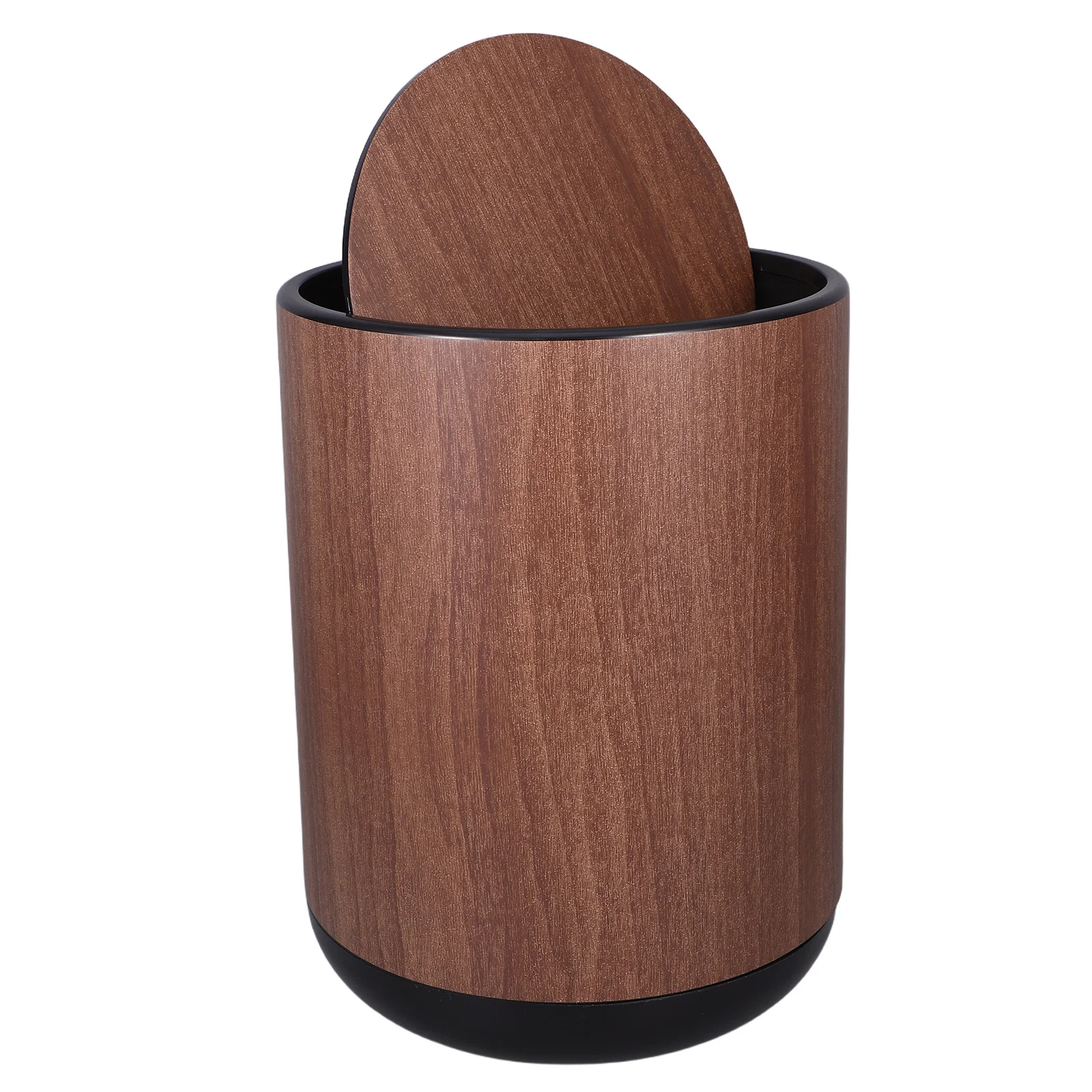 

1pcs Dual Layer Flip Lid Trash Can Wood Grain Plastic Wastebasket For Bathroom Kitchen Office Small Round Garbage Bin
