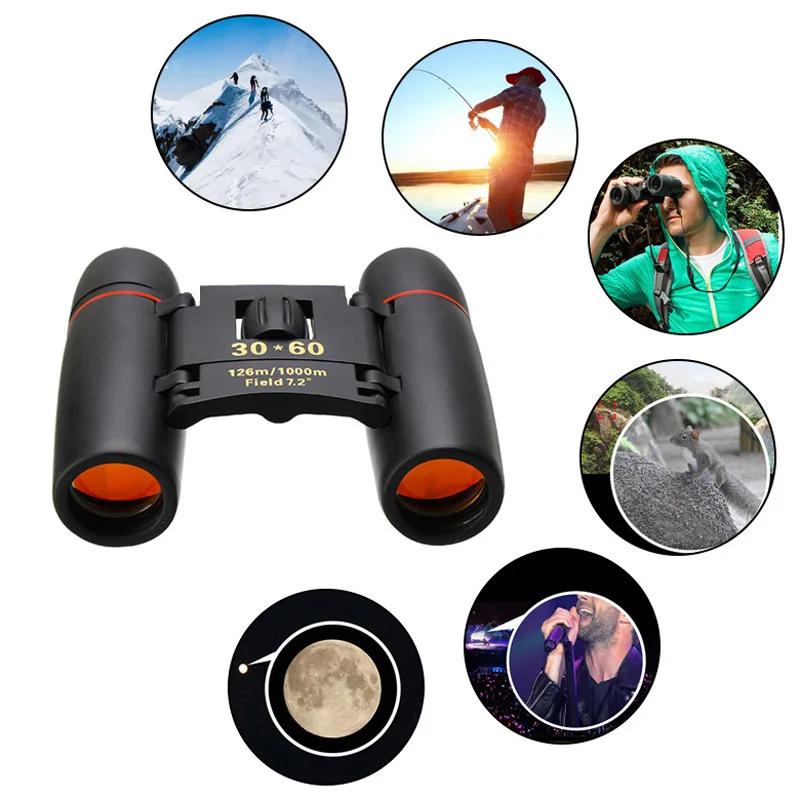 30X60 HD Zoom Portable Binoculars 126M/1000M Long Range Folding Mini Telescope for Vision Hunting Outdoor Camping Sports Travel