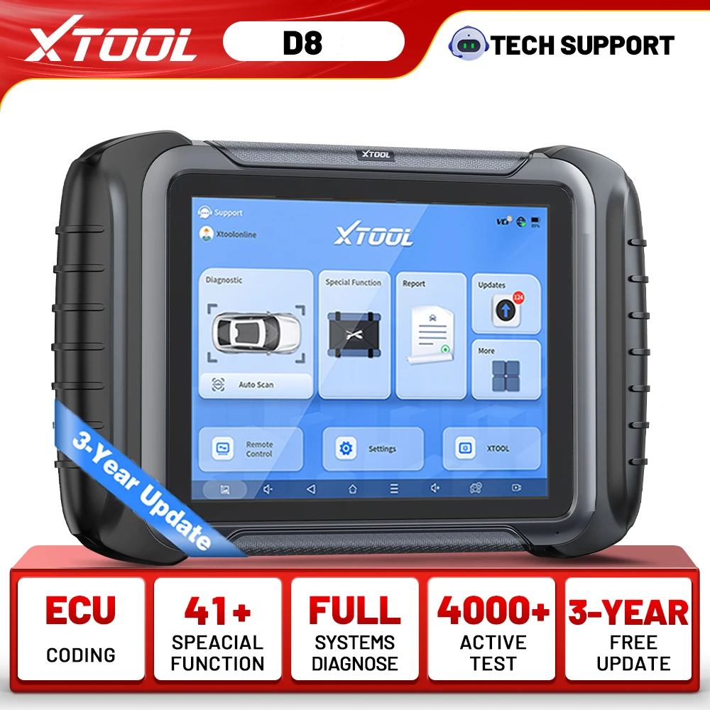 XTOOL D8 Automotive Scanner ECU Coding Bi-Directional Control Tool Full Systems Diagnostic 41 Services Key Programming CANFD FCA