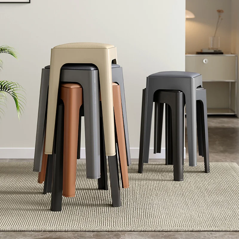 

Plastic Upholstered Stackable Stool, Modern Simple Household Chair, Light Luxury High Bench