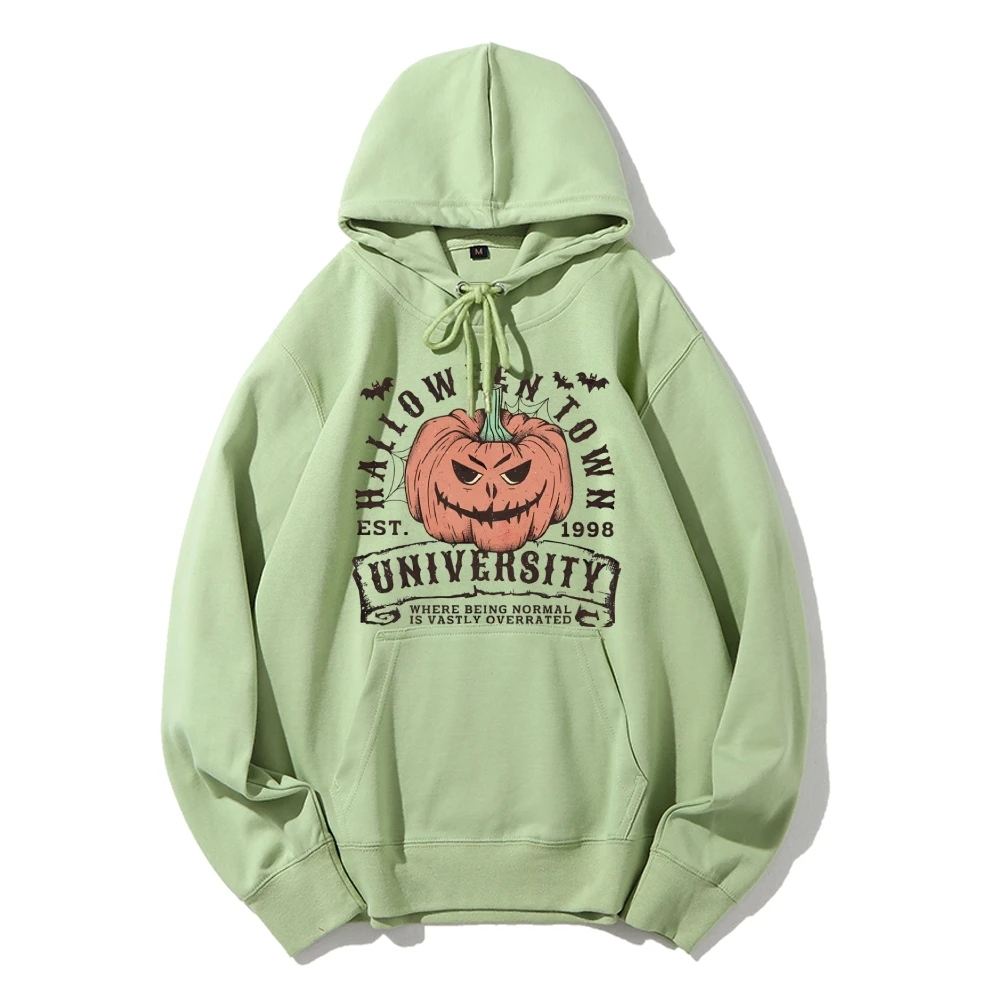 Retro Halloween Town University Pumpkin Women's Hoodie Spooky Season Trendy Stylish Halloween Pullovers Fall Autumn Sweatshirt