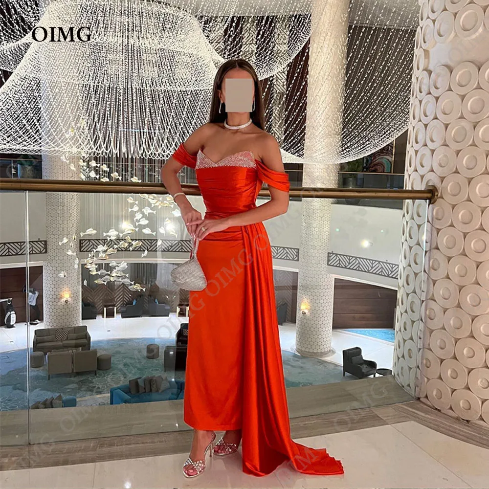 

OIMG Orange Satin Sweetheart Prom Party Dresses Long Sweetheart Sequins Custom Size Evening Dress Women Cocktail Prom Gowns