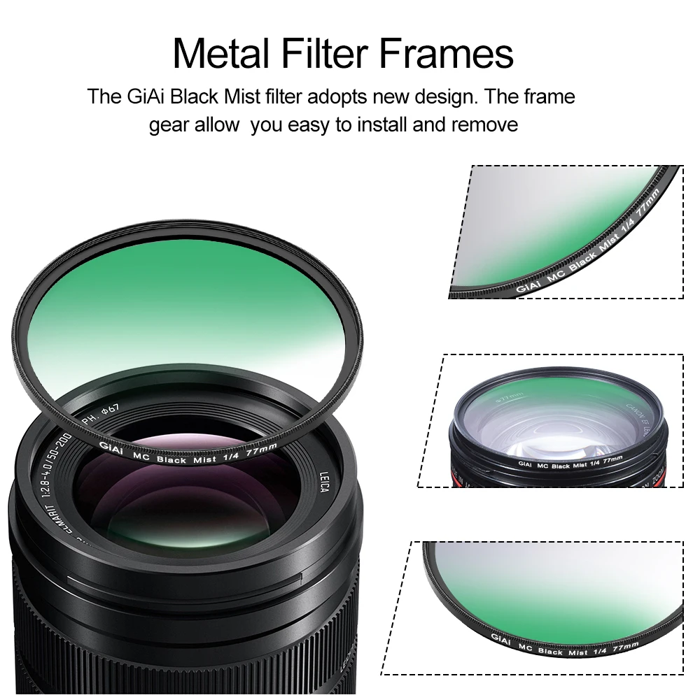 GiAi Black Pro Mist Filter MC Slim 1/8 1/4 1/2 1 82mm 77mm 72mm 67mm 55mm 52mm 49mm Camera Lens Filter