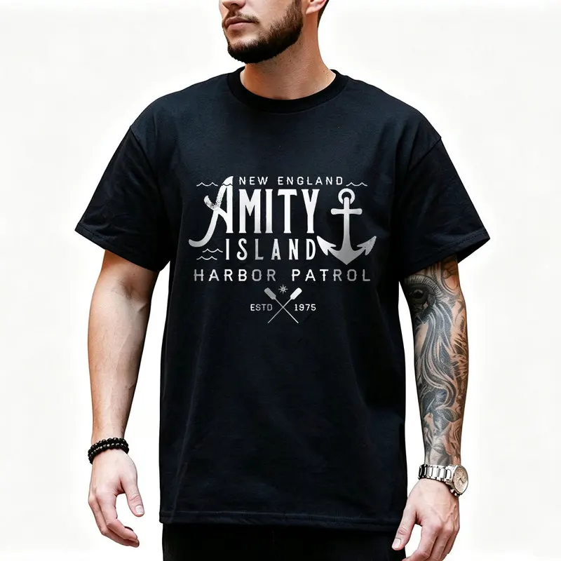 Shark Harbor Patrol Jaws Horror Movie Gift T Shirt Amity Island Great White Shark Graphic Tops Unisex Short Sleeve Tees S-6XL