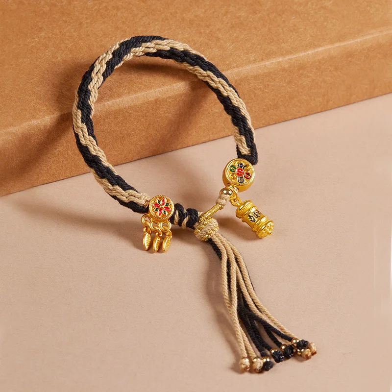 Tibetan Handmade Braided Rope Multicolored Reincarnation Red Hand Rope Six-character Mantra Thangka Couple’s Bracelet Adjustabl view 6