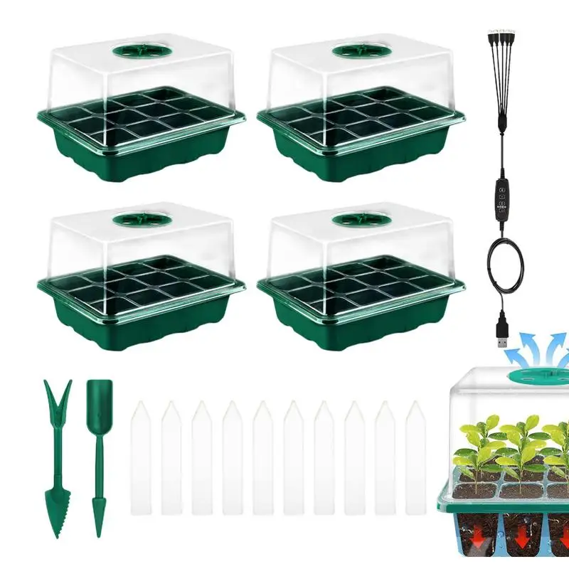 

Seedling Starter Trays Starter Kit With Grow Light Indoor Gardening Plant Trays With 8 LED Grow Lights Timing Control Clone &