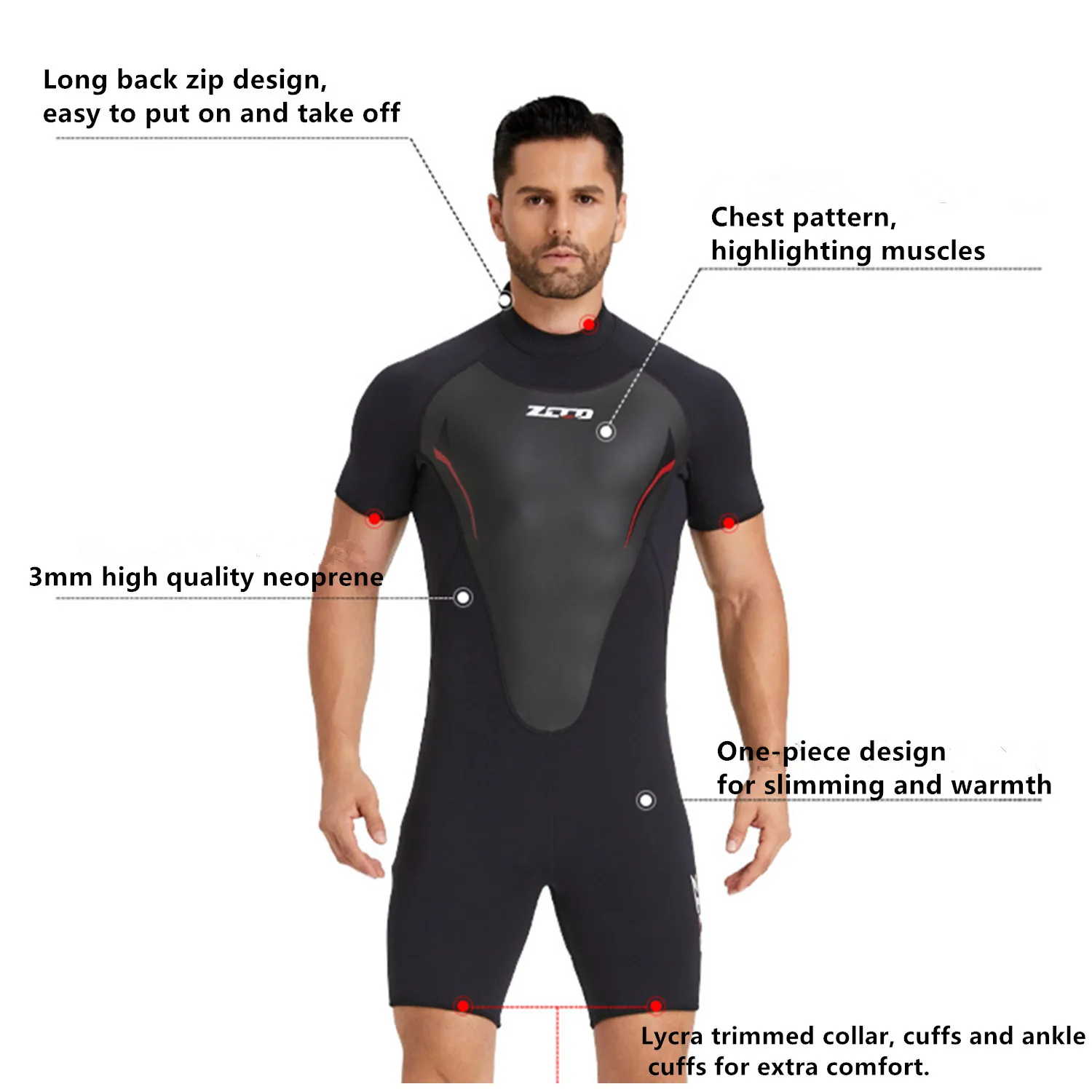 ZCCO Men's Wetsuits 3mm Premium Neoprene Back Zip Shorty Dive Skin for Spearfishing,Snorkeling, Surfing,Canoeing,Scuba Diving