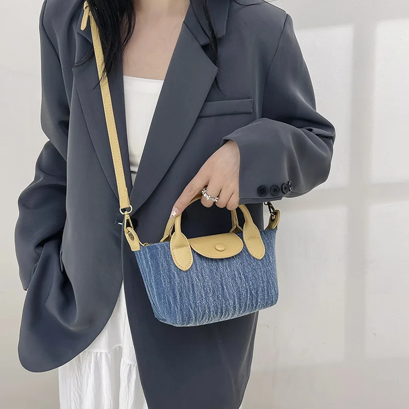 WBS 2024 New Fashion Designer Brand Portable Dumpling Bag for Women High Quality Denim Shoulder Bag for Holiday Handmade Hobos