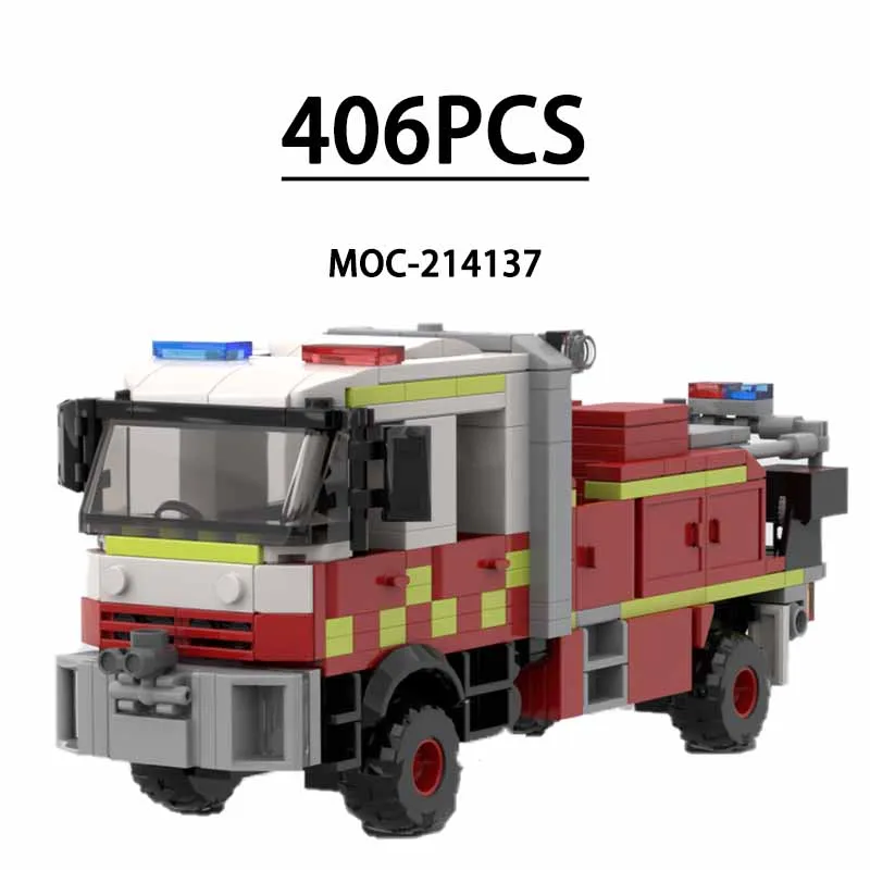 

MOC-214137 Truck Wildfire Oil Tanker Fire Truck Model Truck Towing 406PCS Building Blocks Toy Christmas Gift for Kids