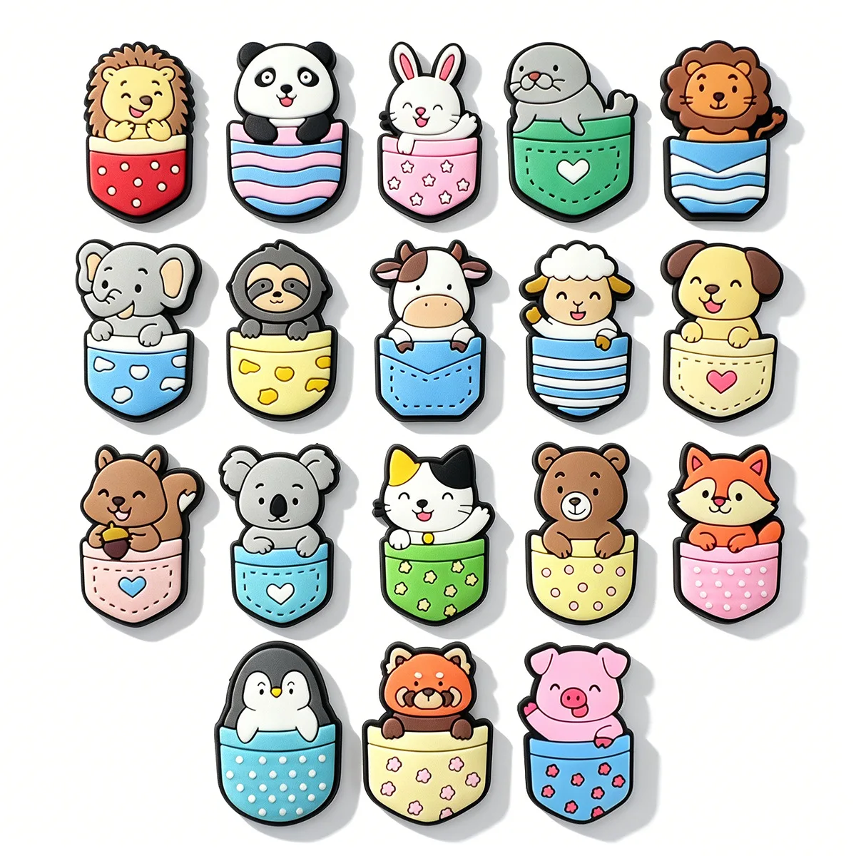PVC Pocket Animal Shoe Charms Removable Hole Clog Buckles, Cartoon Forest Animal DIY Sandal Decoration Holiday Gift