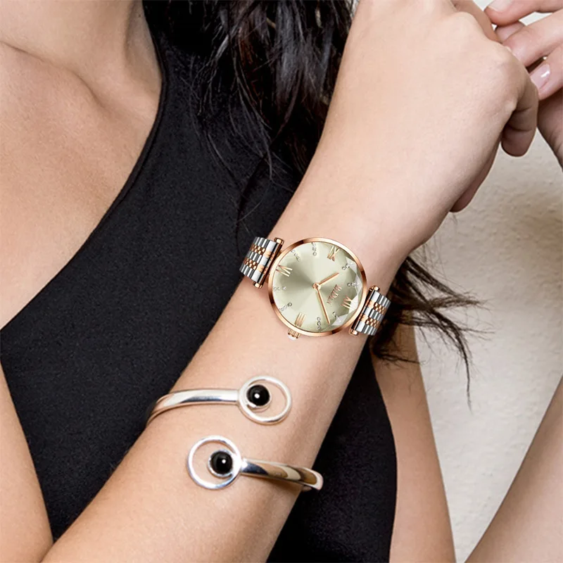 Reloj elegante para mujer de la mejor marca BIDEN, relojes simples de acero inoxidable y oro rosa para mujer, reloj de pulsera de cuarzo resistente al agua a la moda