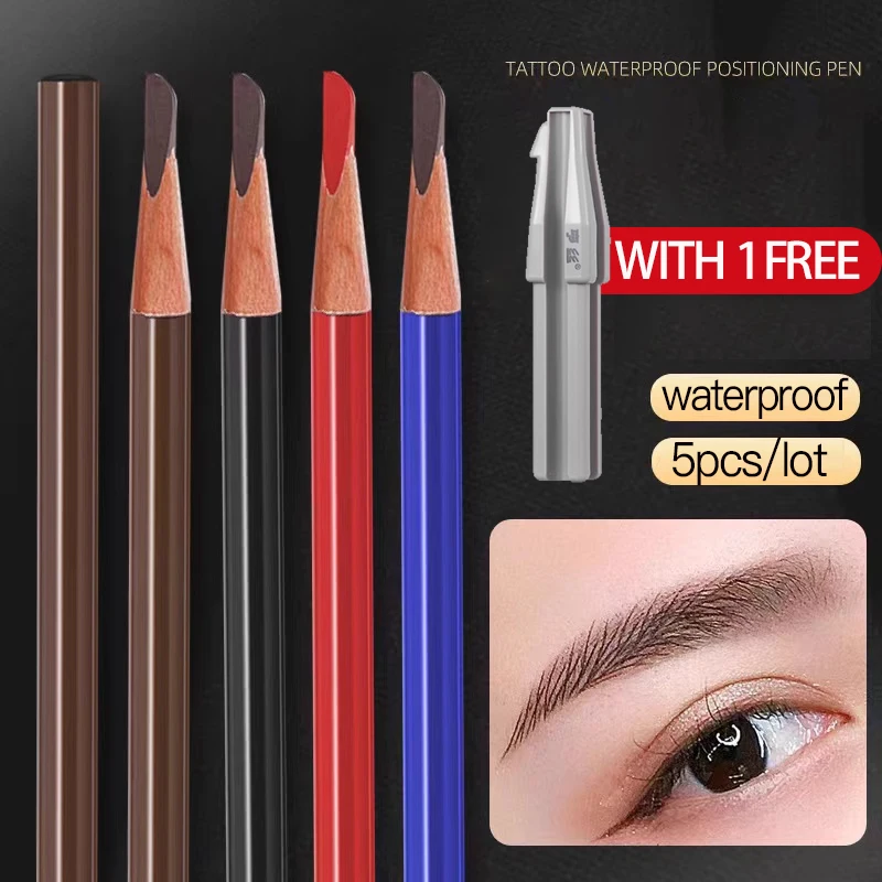 5pcs Waterproof Eyebrow Pencil Eye Makeup Brown Red Pen with Sharpener Tattoo Microblading Eyeliner Pencil Long Lasting Cosmetic