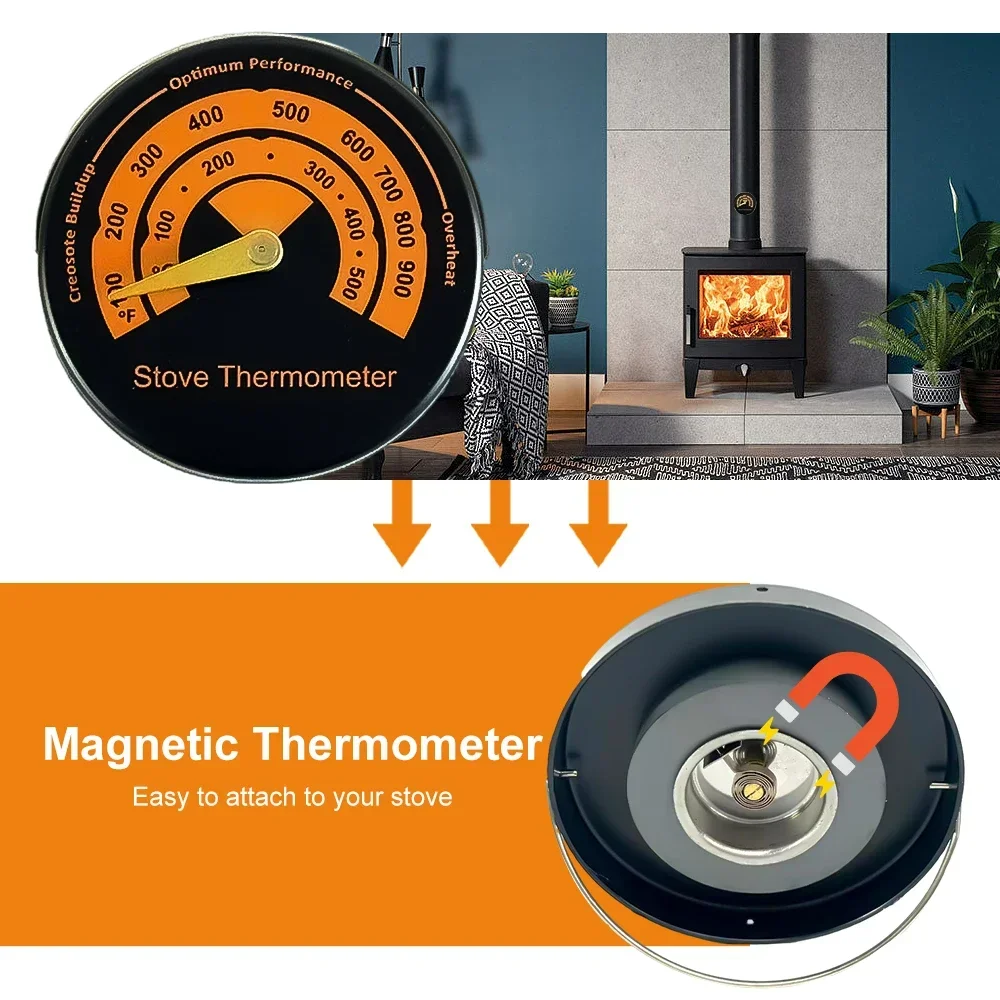 Magnetic Fireplace Fan Stove Thermometer 0~500 Temperature Gauge Tool For Log Wood Burner Barbecue Oven Stove Burn Indicator