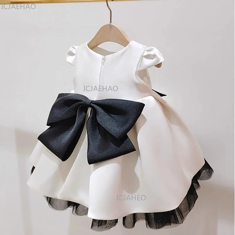 2026 Korean Baby Girl First Birthday Dress Satin Tutu Princess Gown Celebration Party Outfit Children Pageant Formal Attire view 4