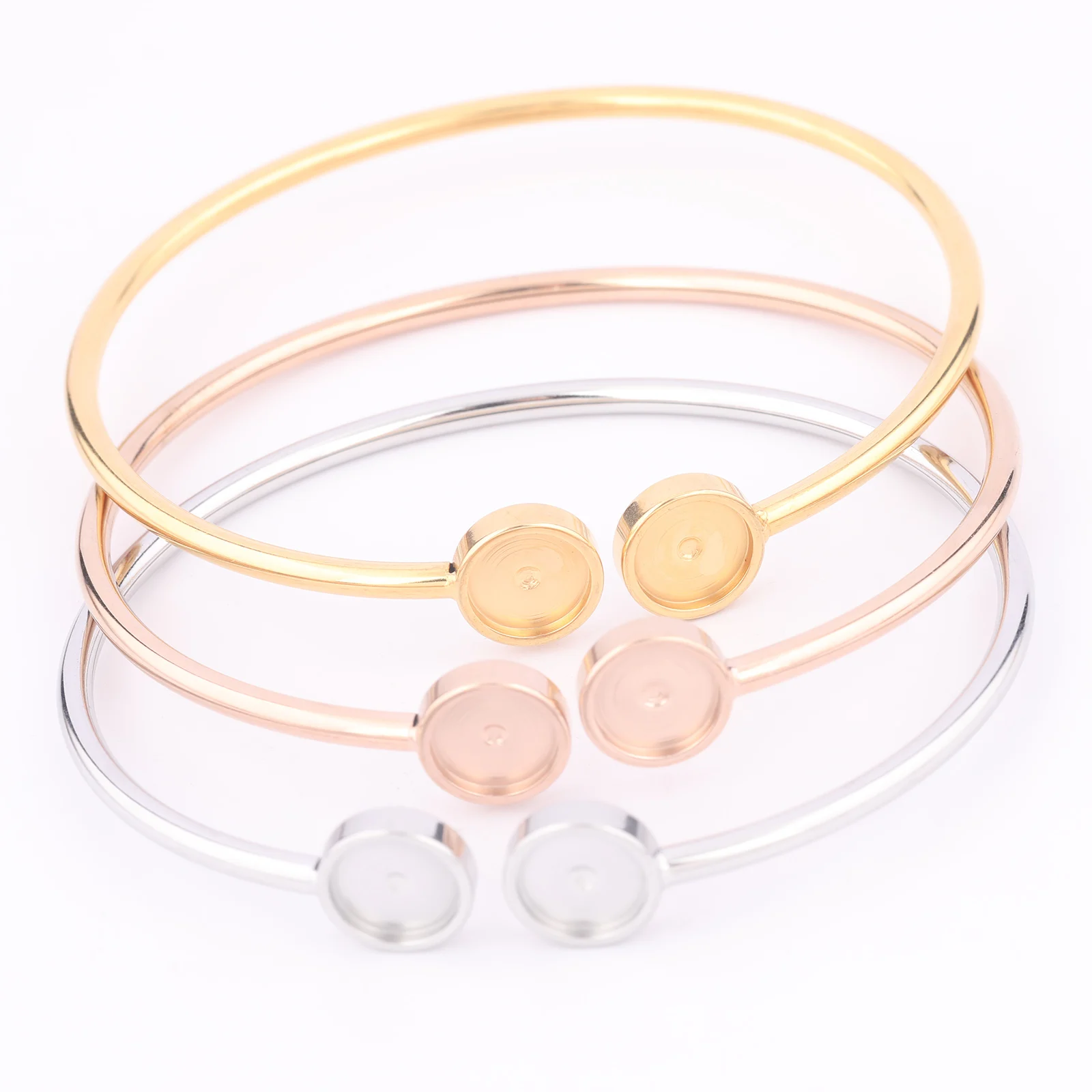 2pcs Stainless Steel 58mm Bendable Cuff Bracelet Base Settings Rose Gold 8mm Cabochon Bangle Bezel Blanks Diy jewelry Findngs