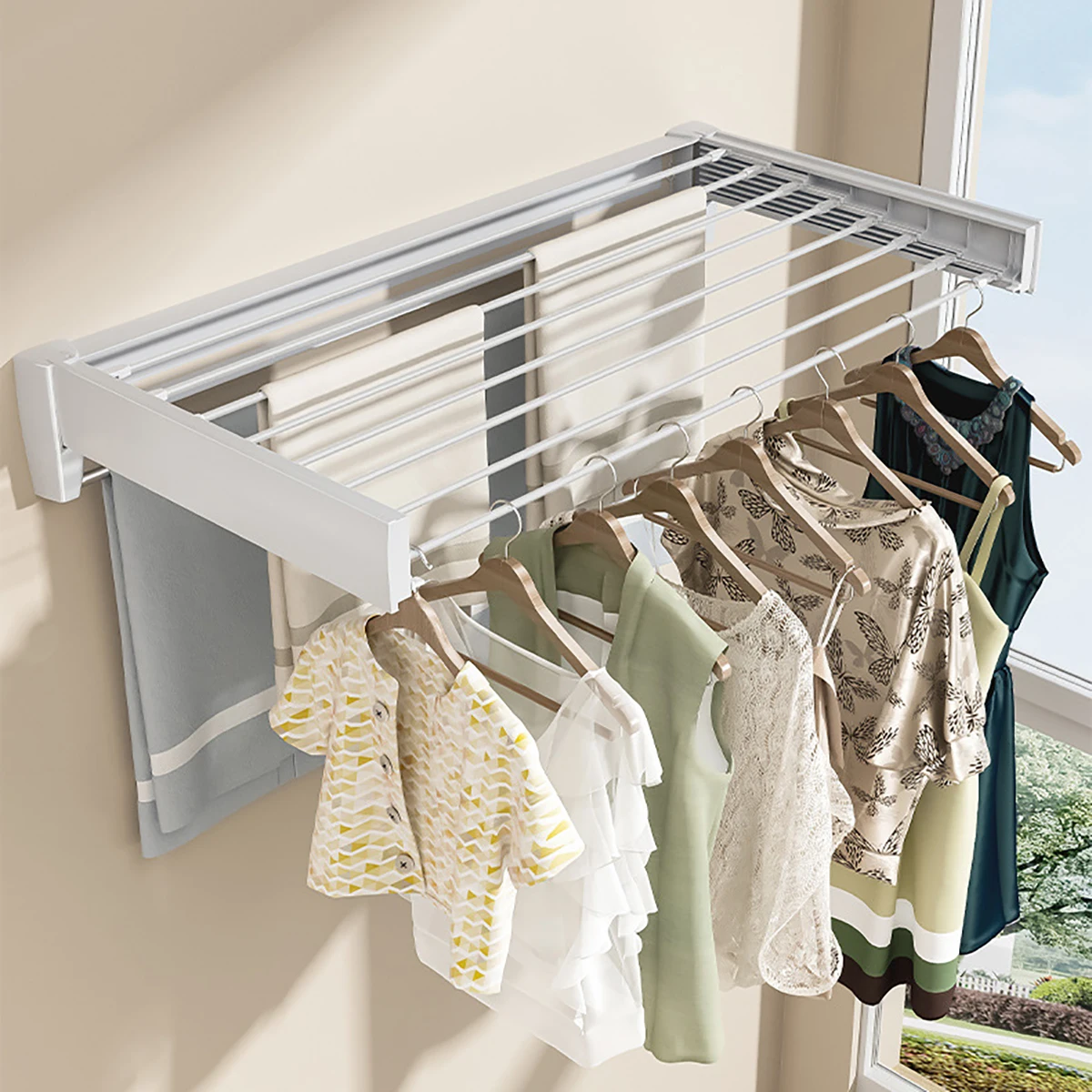Porte-vêtements muraux pliants, Invisible, rétractable, extensible, support de séchage du linge, gain de place caché, cintre pour vêtements