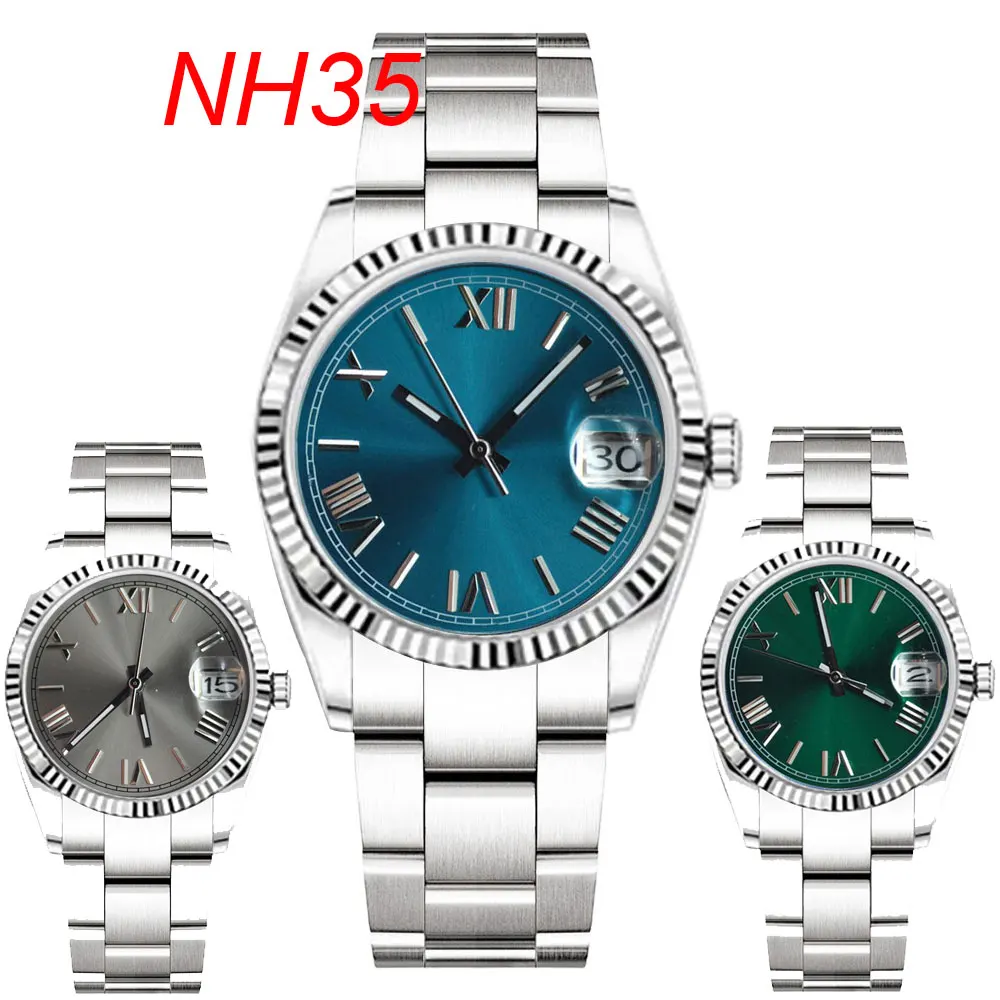 CORGEUT Sterile 36mm/39mm NH35A Sunbusrt Silver Dial Men Watch Sapphire Crystal Fluted Bezel Automatic Wristwatch  Strap