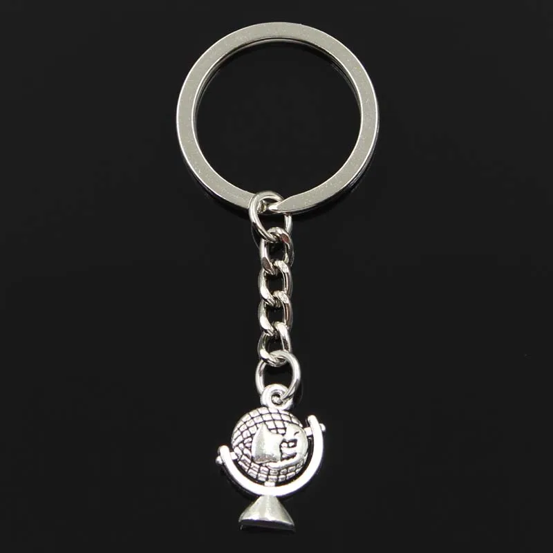 New Fashion Keychain 21x15mm Earth Globe Planet Pendants DIY Men Silver Color Car Key Chain Ring Holder Souvenir For Gift