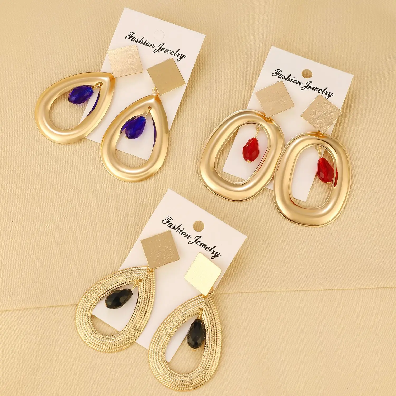 Exaggerated Big Geometric Pendant Drop Earrings for Women 2024 Trend Vintage Gold Color Alloy Waterdrop Hanging Piercing Jewelry
