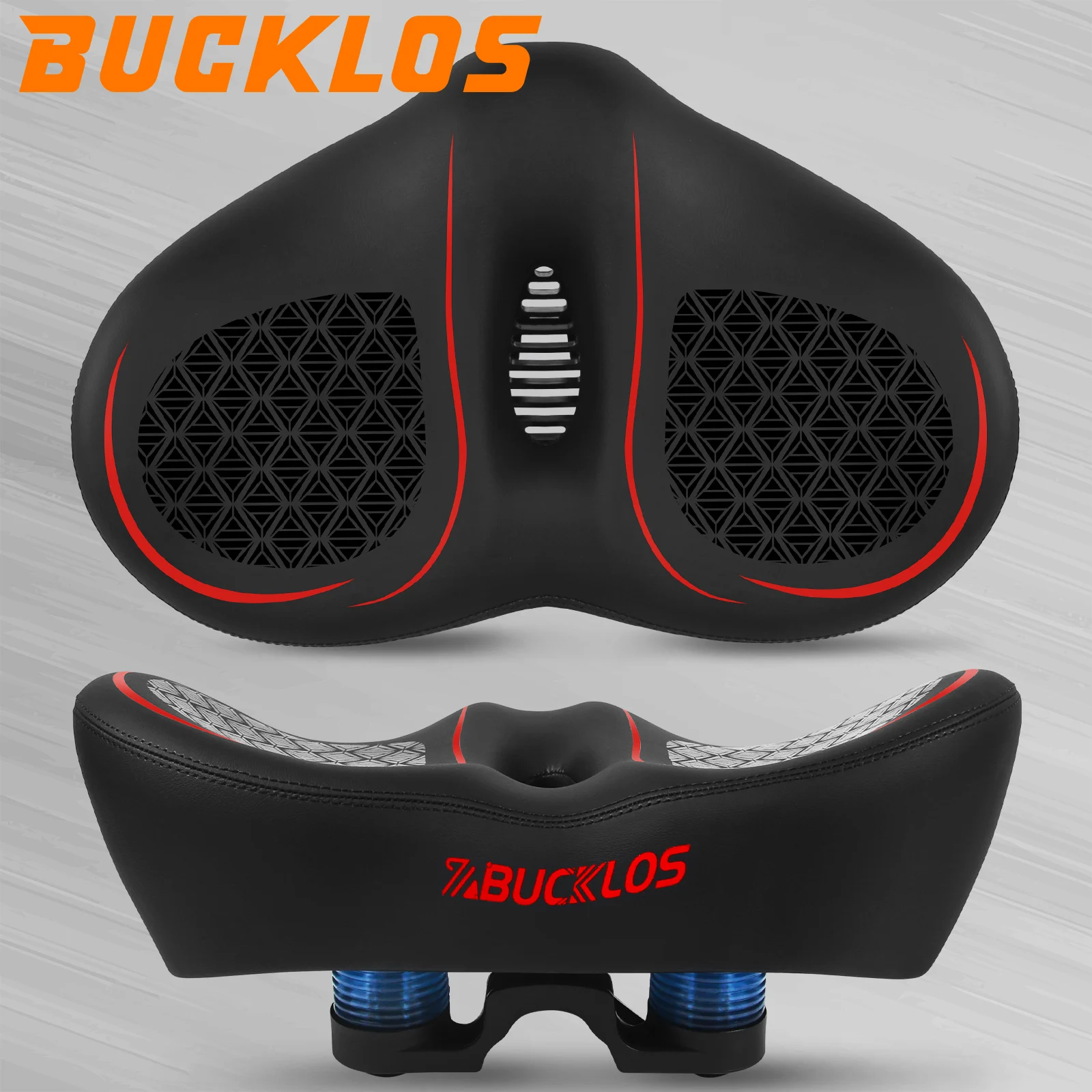 Sella Ergonomica BUCKLOS per Bicicletta, Cuscino Largo e Spesso per Ciclismo a Lunga Distanza, Sella MTB per Bici da Turismo, Sedile Confortevole per E-Bike