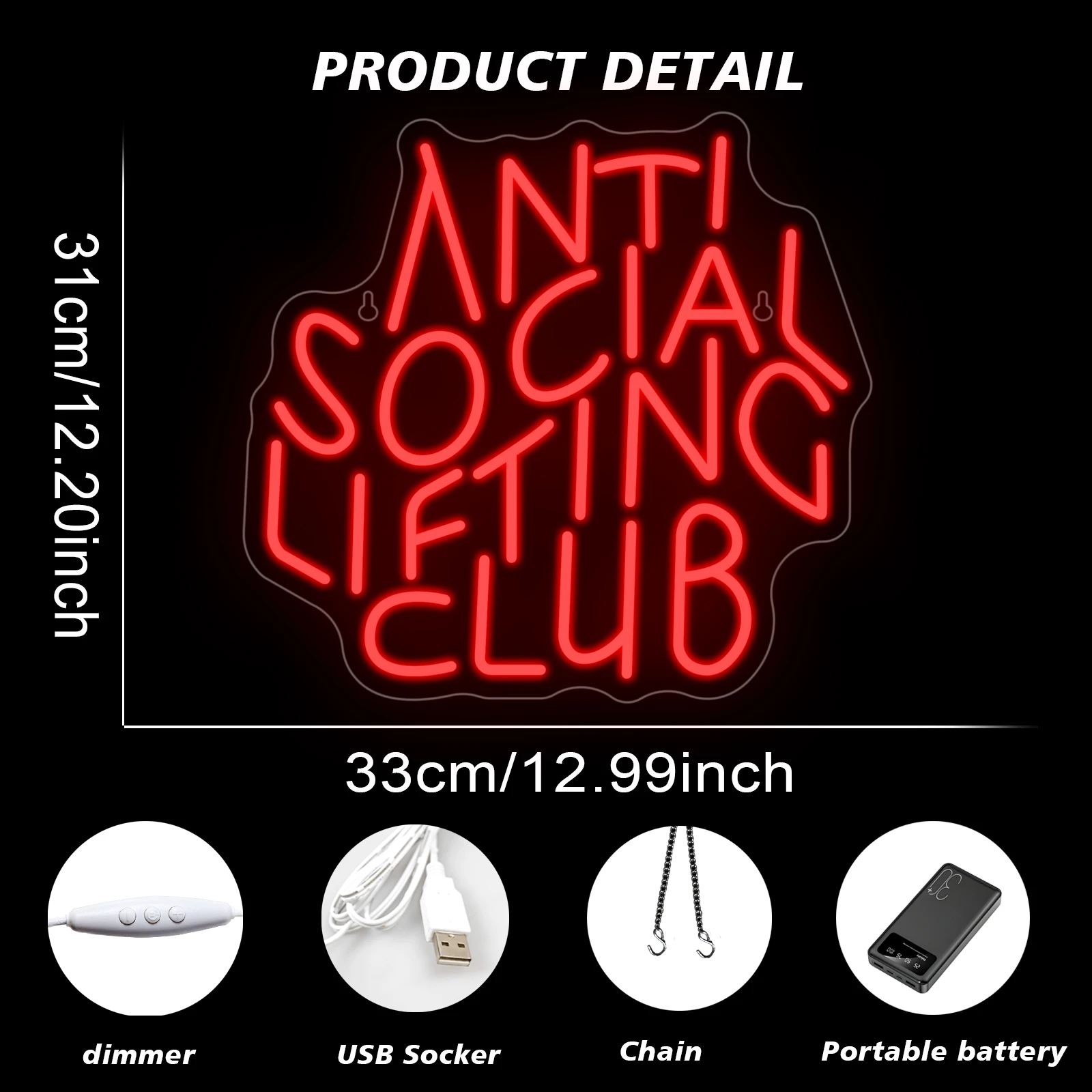 Social Lifting Club Neon Led Sign Red Inspire Letter Room Decoration For Club Man Cave Dimmable Lamp Glowing Wall Light Up Signs