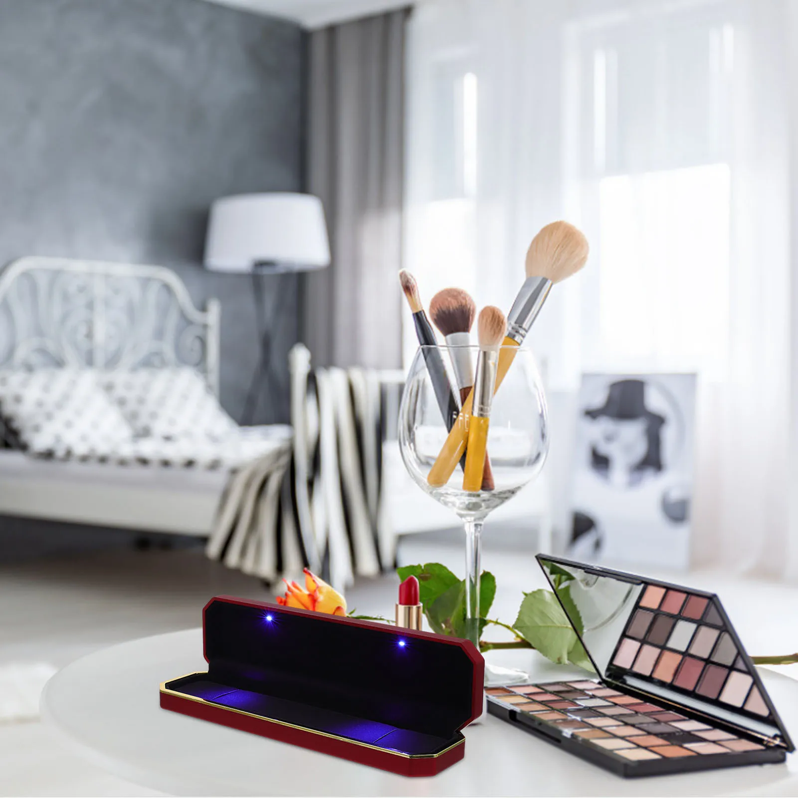 

1pc Luminous Jewelry Box Led Lighted Premium Proposal Case Wedding Supply Storage Plastic Organizer Decorative Gift For Women