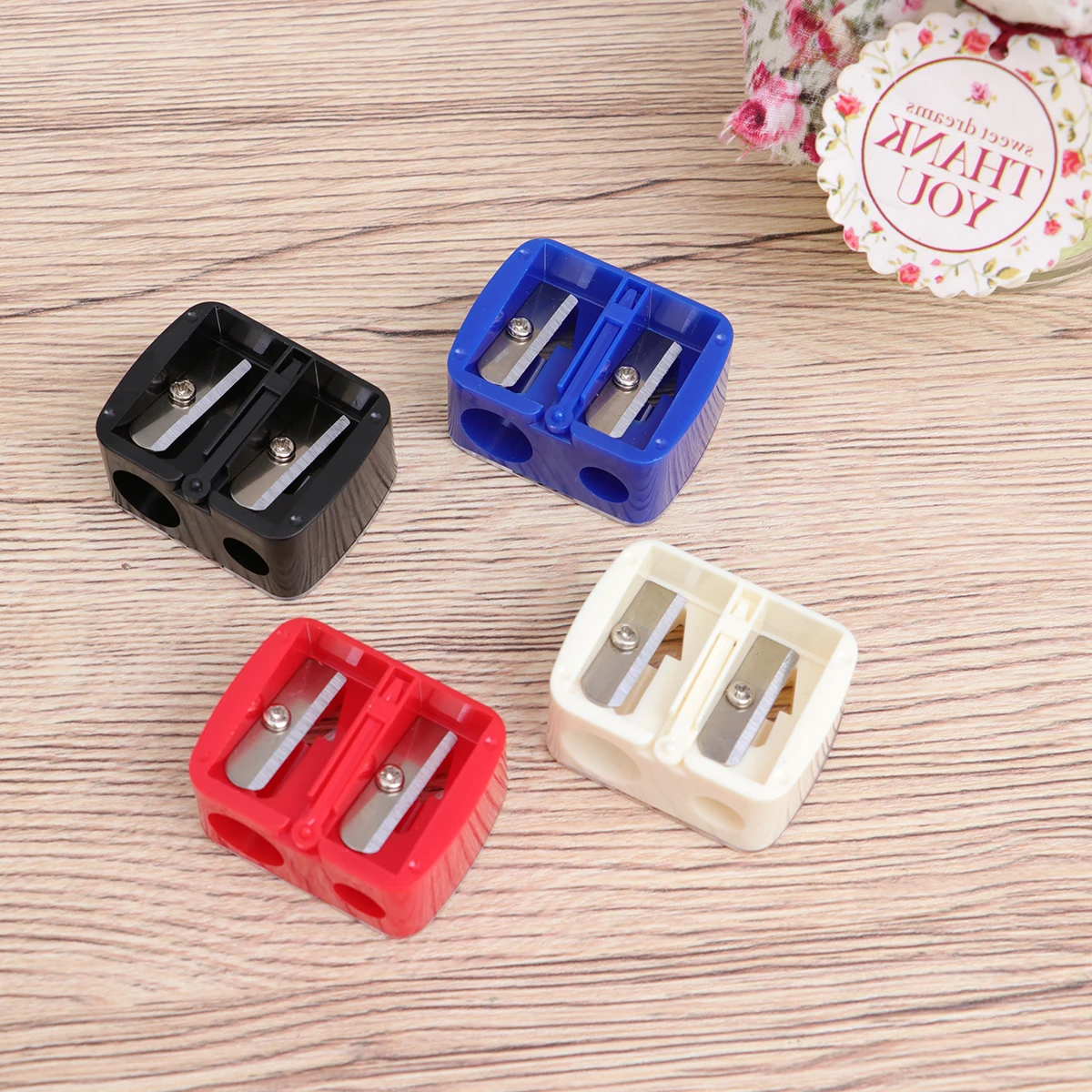 

12 pcs Double Hole Manual Pencil Sharpener Transparent Lid for School Office Home Use Storage Box Student Supplies