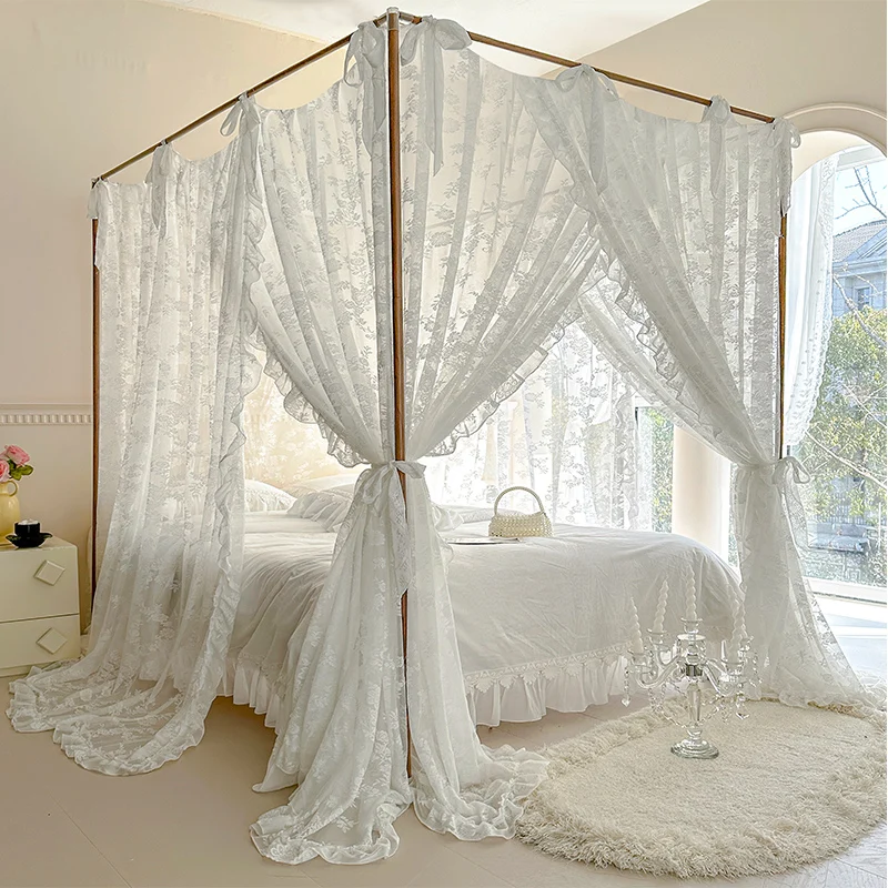 

Premium mosquito net 1.8 Household floor-to-ceiling bed mantle Three door opening 1.2 Thick bracket rod White gauze curtain
