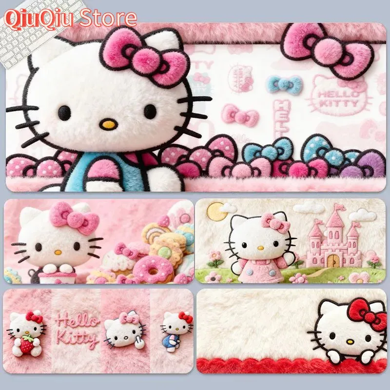Mới hellokitty Quá Khổ Miếng Lót Chuột Cô Gái In Hình Trái Tim Giả Sang Trọng Bàn Phím Miếng Lót Đường May Chống Trơn Trượt Chốn