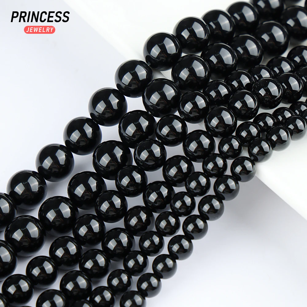 A+ Natural Black Agate 6 8 10 12mm Loose Onyx Beads for Jewelry Making Bracelet Wholesale Crystal Stone Beads DIY Accessories