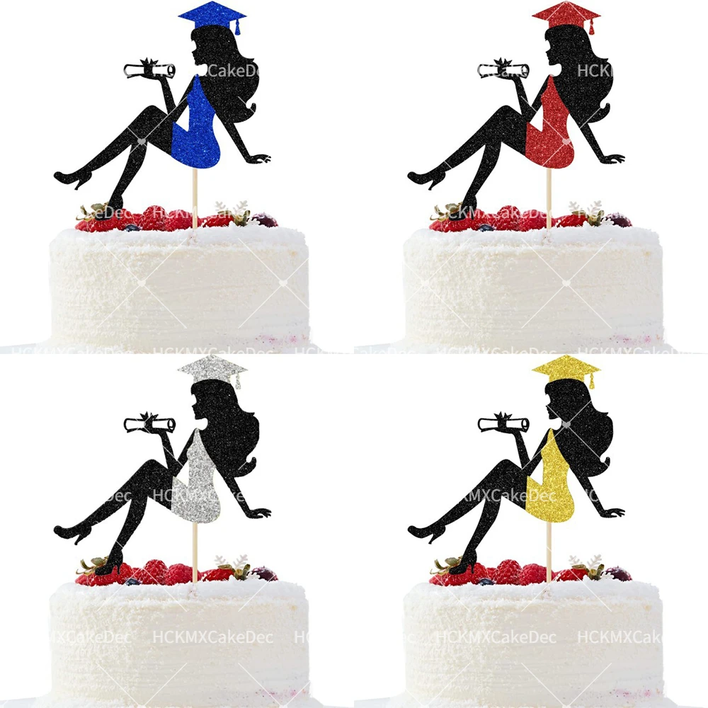 5 個/1 個ハイヒール女性卒業ケーキトッパーグリッター卒業ケーキ卒業証書卒業ケーキ卒業テーマパーティーサプライ
