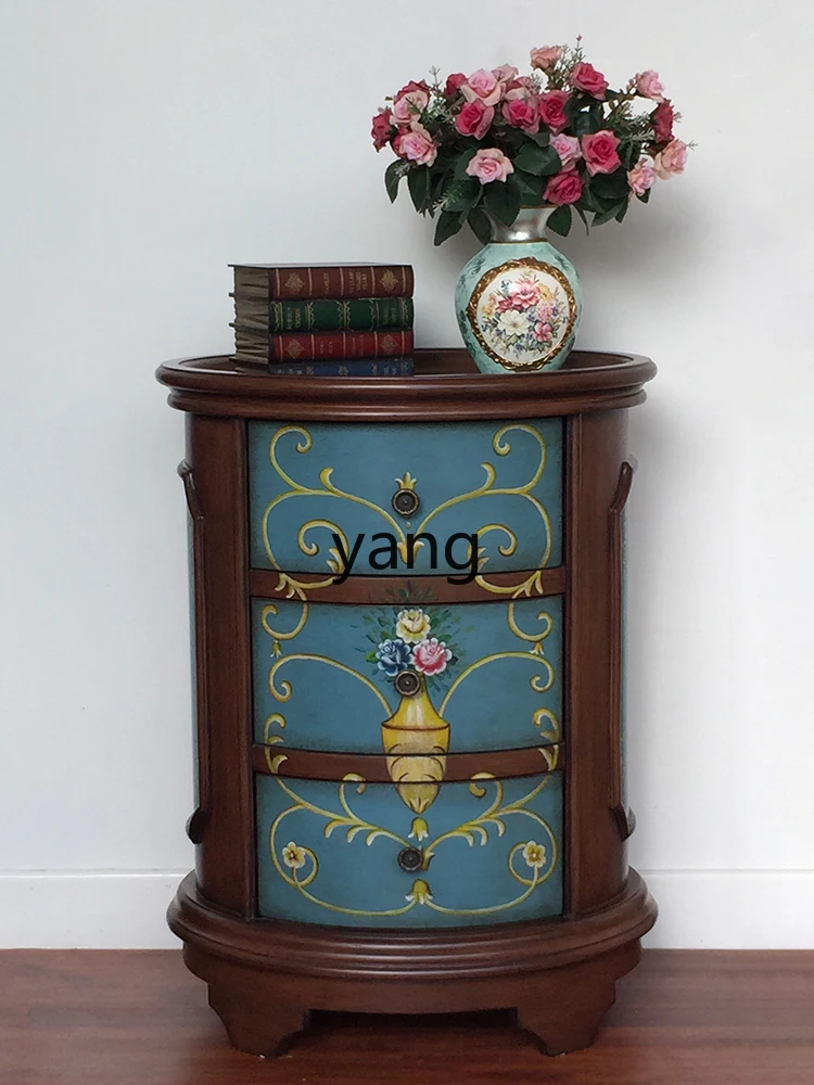 Yjq Bedside Table Bedroom Retro Country Painted Three-Bucket Oval Cabinet Mediterranean Living Room Sofa Side Cabinet