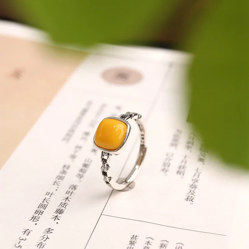 

S925 Серебряное Кольцо Женское Геометрическое Кваревое Янтарное Ювелирное Изделие
