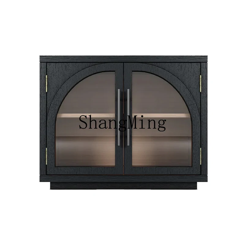 

FG retro solid wood TV cabinet medium antique arched small apartment floor light luxury storage side cabinet