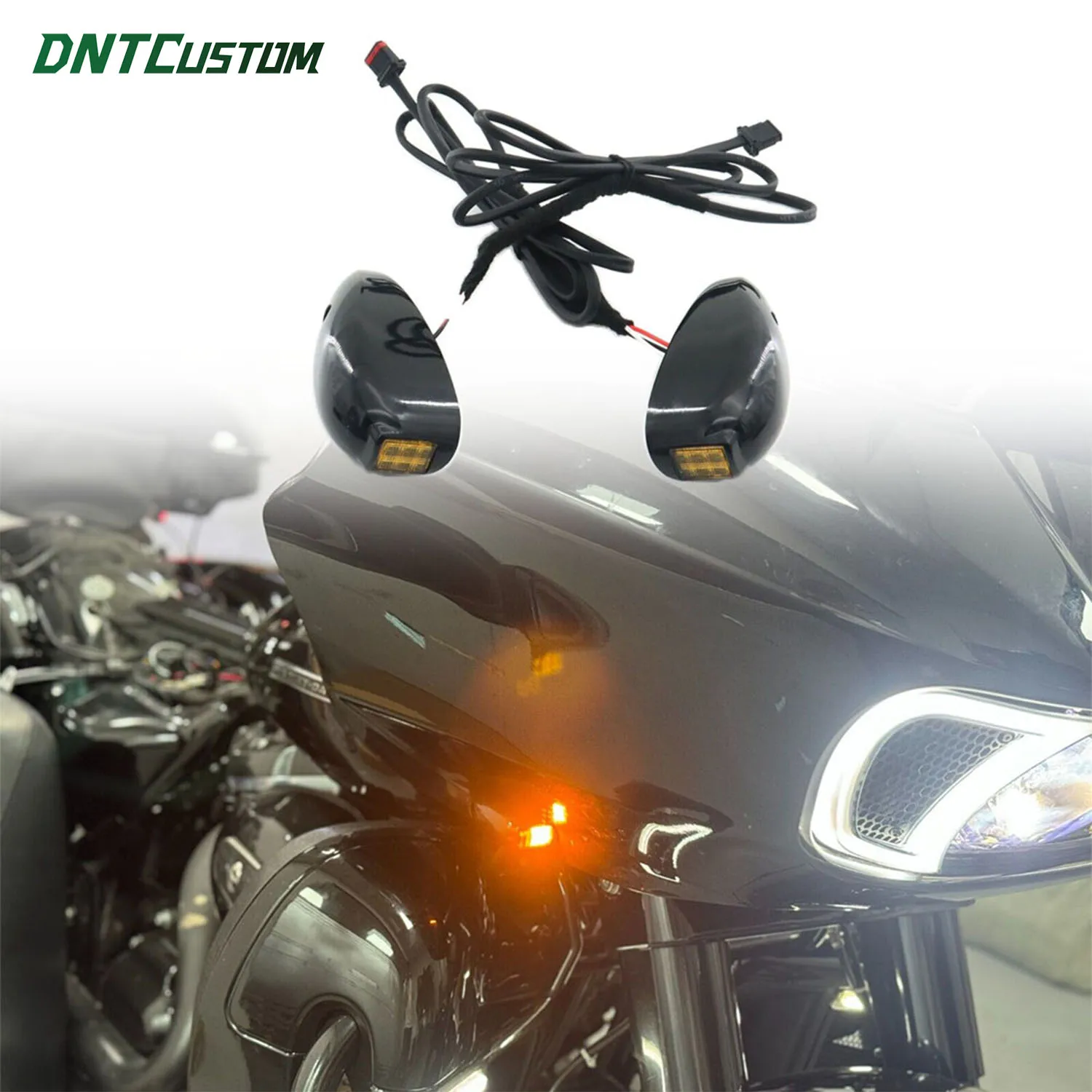 DNTCUSTOM Performance LED Front Turn Signals Lights Dual Amber Running Signal Lamp for 2015‑2023 Harley Road Glide FLTRX