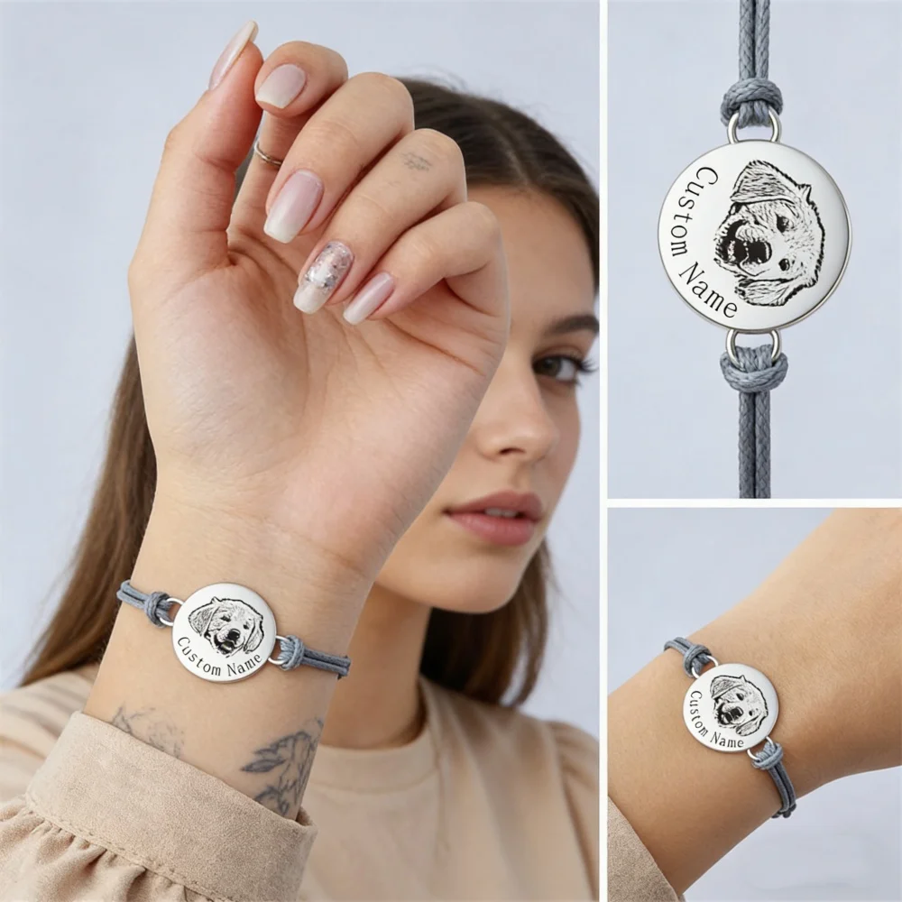 

Personalized Pet Photo Bracelet For Women Custom Dog Cat Portrait Stainless Steel Adjustable Jewelry Pet Owner Lover Memorial Gi