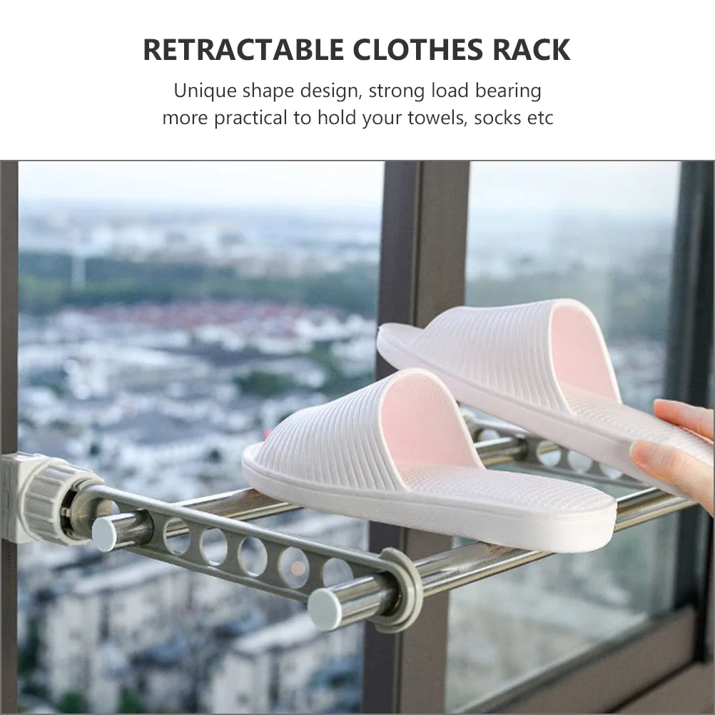 

2Pcs Clothes Drying Rack Retractable Multi-Functional Stainless Steel Hangers Punch-Free Window Clothesline Shrinkage Clothes